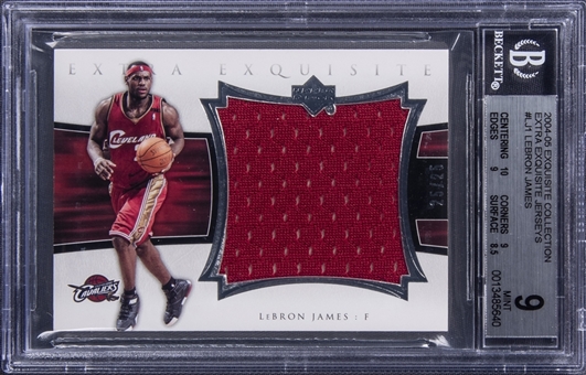 2004-05 UD "Exquisite Collection" Extra Exquisite Jersey #EE-LJ1 LeBron James Jersey Card (#25/25) - BGS MINT 9